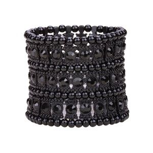 🌼 Black Gem Stones Stretch Cuff Bracelet 🌘 NWOT